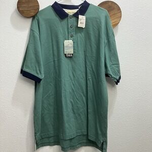 VTG 90s Y2K St Johns Bay Polo Shirt Mens Large Tall Seafoam Green Navy Blue